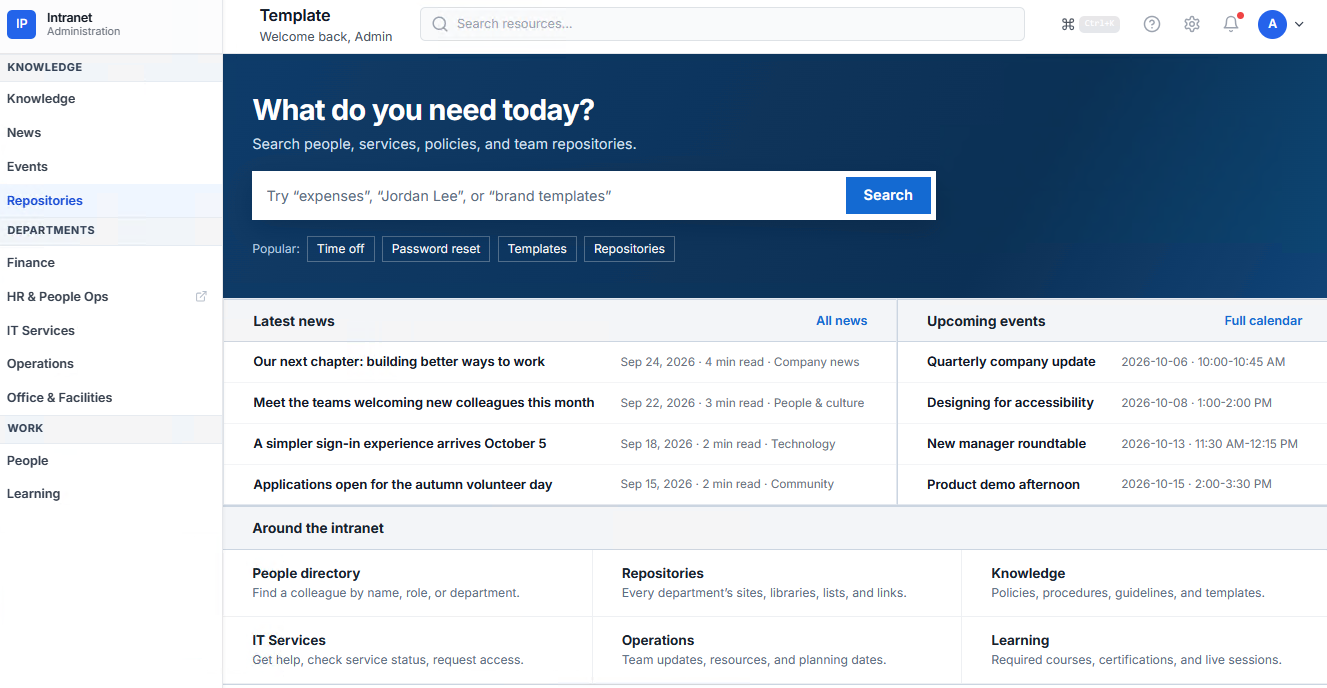 Gergit Central Company Intranet Home page screenshot